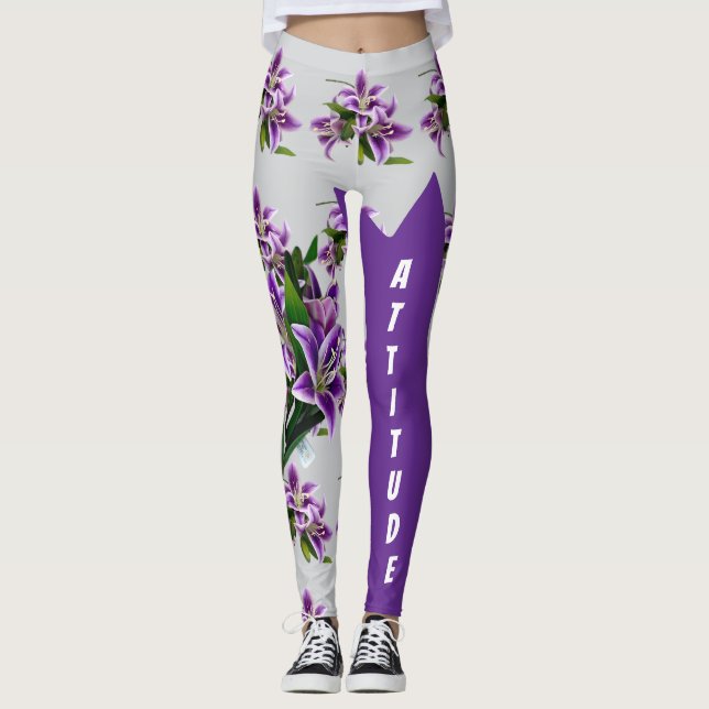 Leggings Élégante Lily violette Florale personnalisée Quali (Devant)