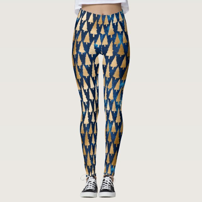 Leggings Elégante Parties scintillant d'or Noël Arbres de v (Devant)