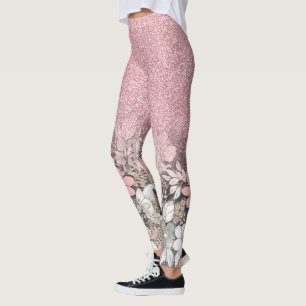 Leggings Élégante Parties scintillant dorée rose floral 