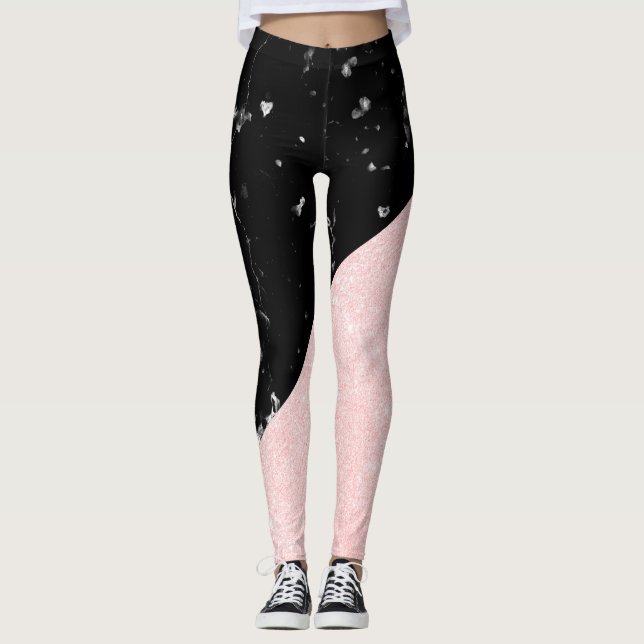 Leggings Elégante parties scintillant rose en or et marbre  (Devant)