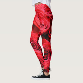Leggings Élégante rose rouge fleurs rouges rouge floral rou
