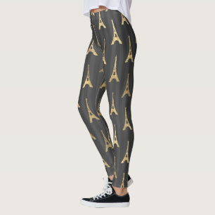 Leggings Elégante Tour Eiffel France Jaune Noir Vertical