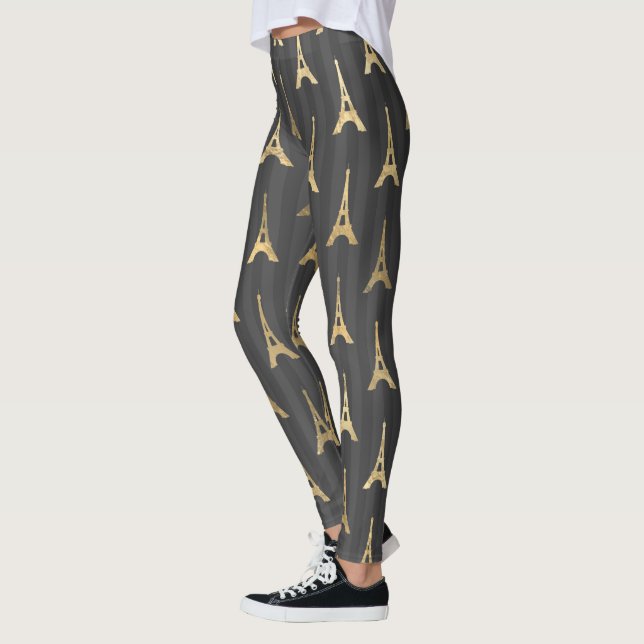 Leggings Elégante Tour Eiffel France Jaune Noir Vertical (Gauche)