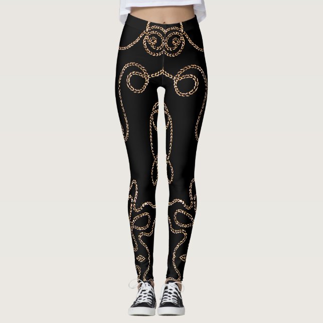 Leggings Élégants ornements or sur noir (Devant)