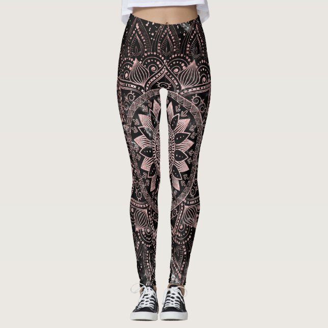 Leggings Elégants pointes Roses en or marbre Mandala (Devant)