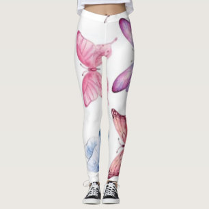 Leggings Éléments de feuille de motif papillon pastel à l'a