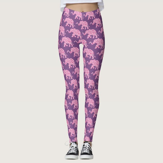 Leggings Eléphant composé de coeurs roses (Devant)
