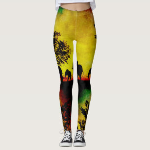 Leggings Eléphants Coucher de soleil les jambes des femmes