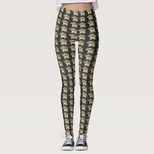 Leggings Éléphants floraux Paisley or élégants, damas noir