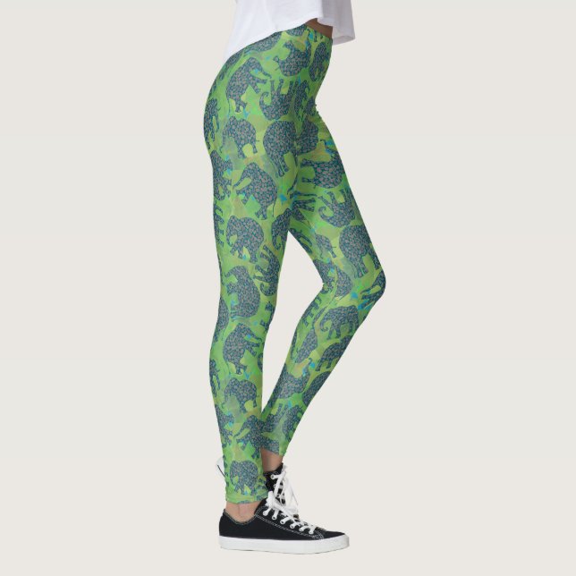 Leggings Eléphants mignons Paisley sur Arrière - plan vert  (Droite)