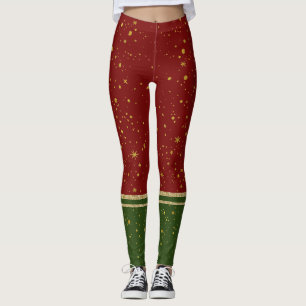 Leggings Elf Père Noël Green Red Sparkly Faux Sock Noël