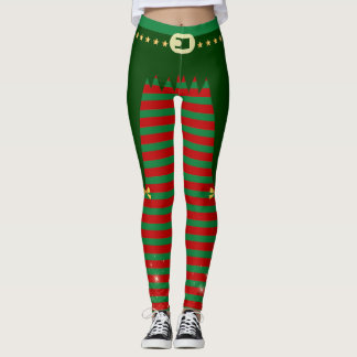 Leggings Elfo Navideño - Disfraz con Cinturón y Rayas 