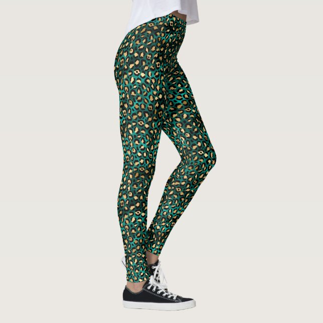 Leggings Emerald Green et Gold Empreinte de léopard (Droite)