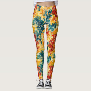 Leggings Emerald Green & Gold Abstrait Paisley Feuilles (3)