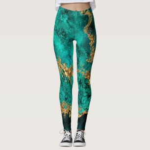 Leggings Emerald Jade Gold Splatter Abstrait