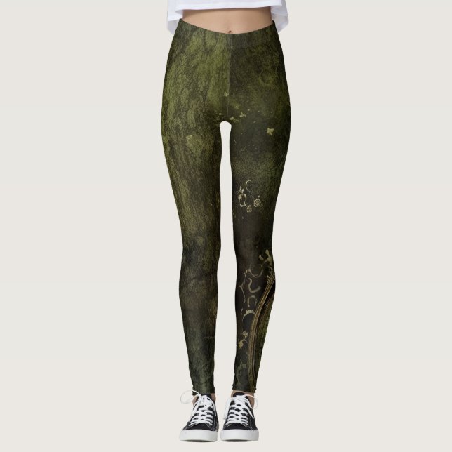Leggings Émeraude Green Rustic Steampunk Horloge (9) (Devant)