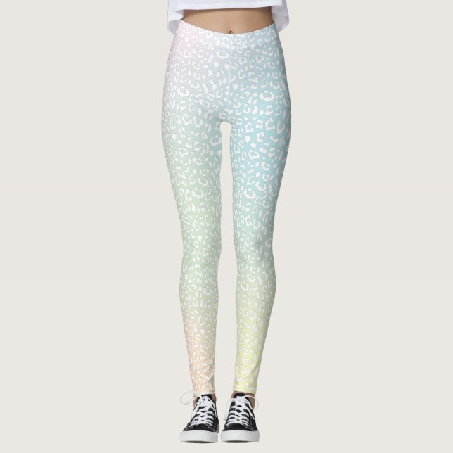 Leggings Empreinte de léopard blanc Pastel Gradient (Devant)