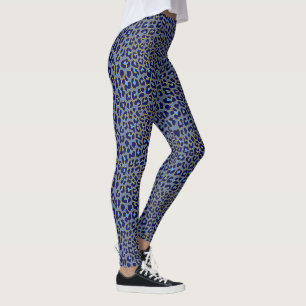Leggings Empreinte de léopard bleu et or