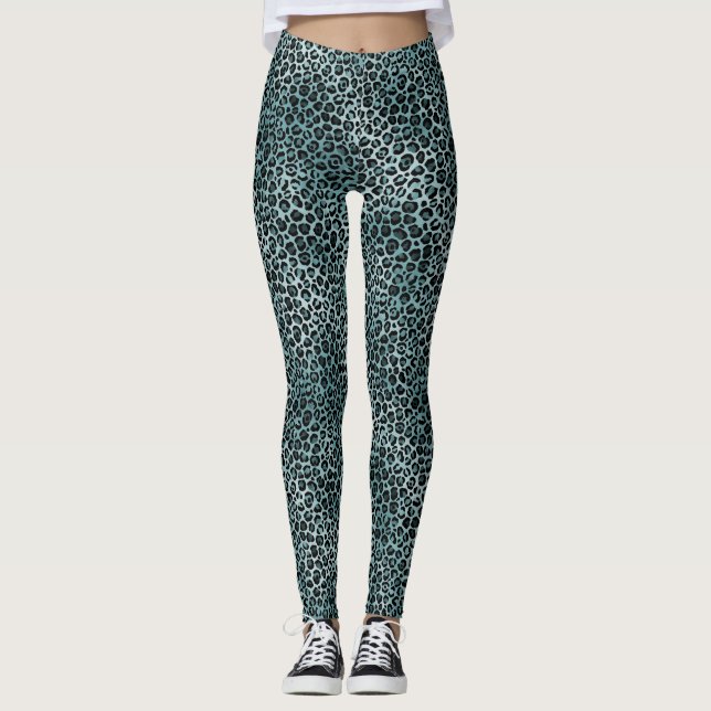 Leggings Empreinte de léopard bleu Turquoise Glam Turquoise (Devant)
