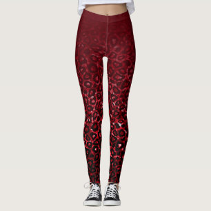 Leggings Empreinte de léopard de dégradé rouge foncé
