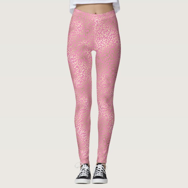 Leggings Empreinte de léopard de glamour rose fille (Devant)