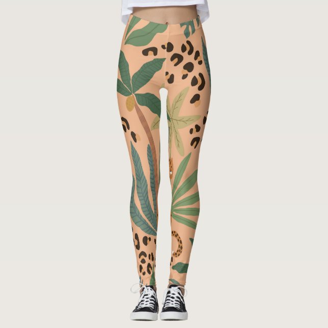 Leggings Empreinte de léopard de la jungle : motif sans cou (Devant)