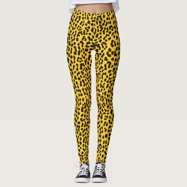 Leggings Empreinte de léopard jaune néon des années 80 (Devant)