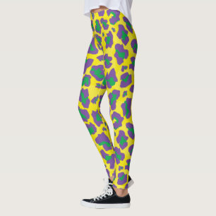 Leggings Empreinte de léopard pourpre, jaune et vert