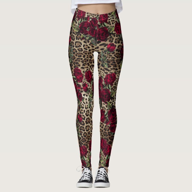 Leggings Empreinte de léopard Red Roses (Devant)
