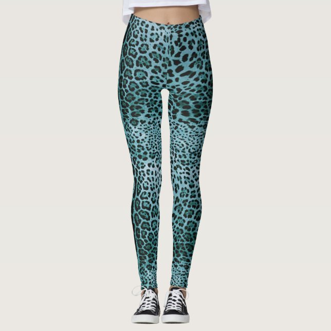 Leggings Empreinte de léopard turquoise (Devant)