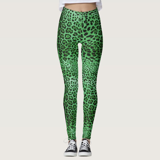 Leggings Empreinte de léopard vert (Devant)