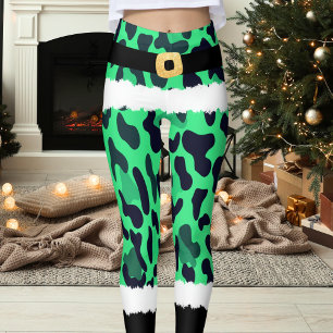 Leggings Empreinte de léopard vert Noël costume du Père Noë