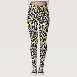 Leggings empreintes de léopard en or, blanc et noi