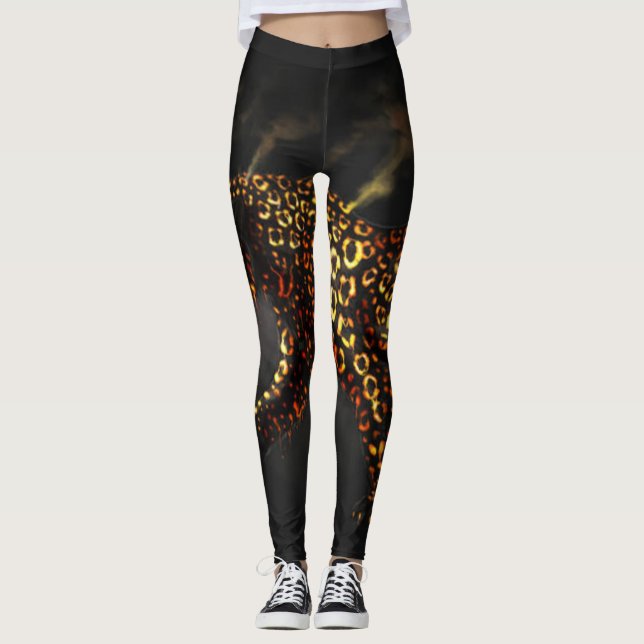 Leggings Empreintes de léopard en or noir et panta (Devant)