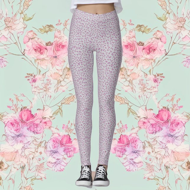 Leggings Empreintes de léopard roses et gris (Créateur téléchargé)