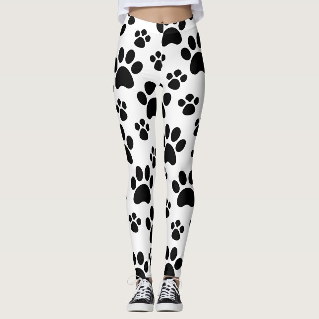 Leggings Empreintes de pattes d'animal de chien noir (Devant)