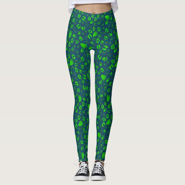 Leggings Empreintes de pied 01.b.vert Bleu BG (Devant)