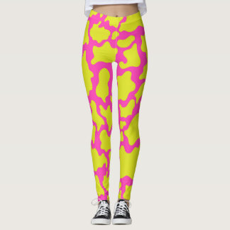 Leggings en Camo Rose aux Formes Jaunes