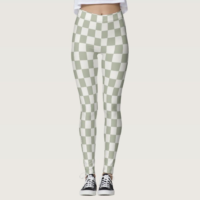 Leggings en damier vert Sage - Terre & Chic (Devant)