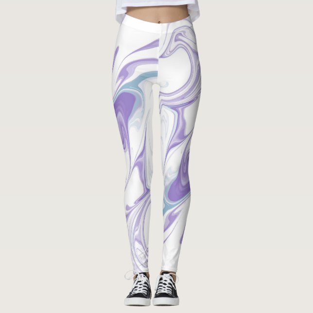 Leggings en marbre lavande - Abstrait Fluid Ar (Devant)