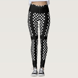 Leggings en noir et blanc avec chèques et bandes