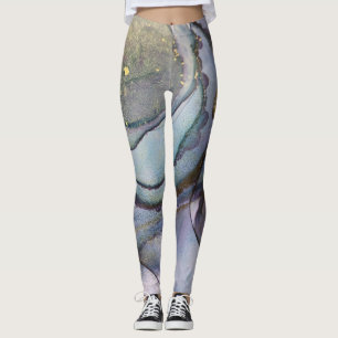 Leggings Encre Abstraite d'alcool brillant violet Turquoise
