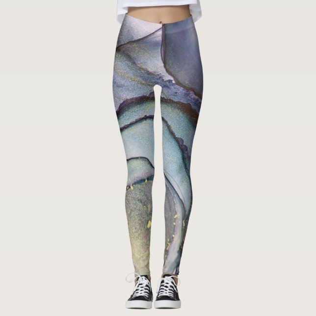 Leggings Encre Abstraite d'alcool brillant violet Turquoise (Devant)