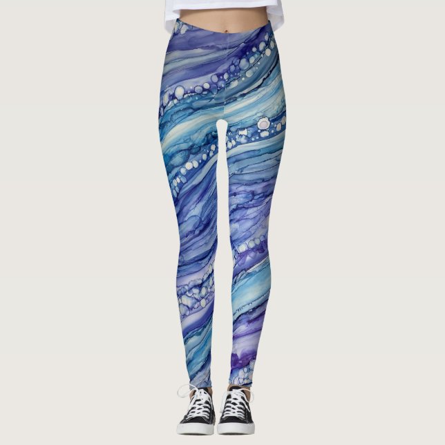 Leggings Encre Abstraite d'alcool Liquide Art bleu violet (Devant)