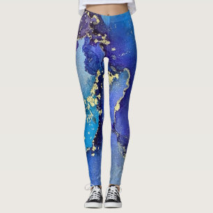 Leggings Encre d'alcool Abstraite Art Blue Gold Aqua violet