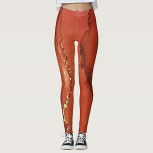 Leggings Encre d'alcool Abstraite Art brillant rouge et or