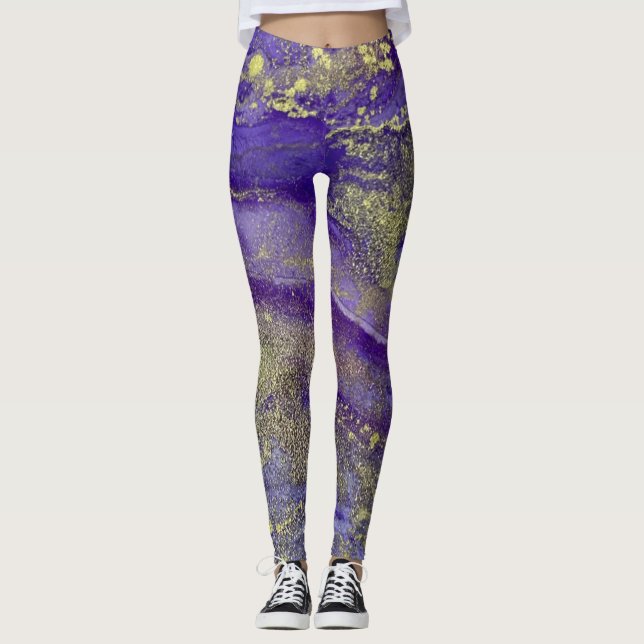 Leggings Encre d'alcool Abstraite Pommes riches en or (Devant)