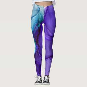 Leggings Encre d'alcool Abstraite riche Turquoise et violet