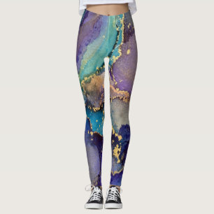 Leggings Encre d'alcool Abstraite Turquoise violet bleu et