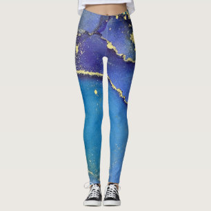 Leggings Encre d'alcool Abstraite Turquoise violet bleu et